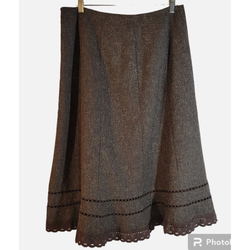 East 5th A Line Skirt 8 Brown Crochet Hem Cottagecore Peasant Academia Autumn